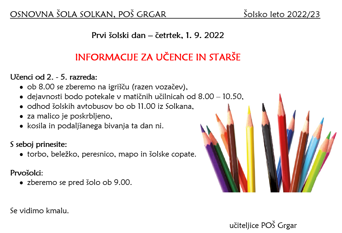 PRVI ŠOLSKI DAN NA POŠ GRGAR